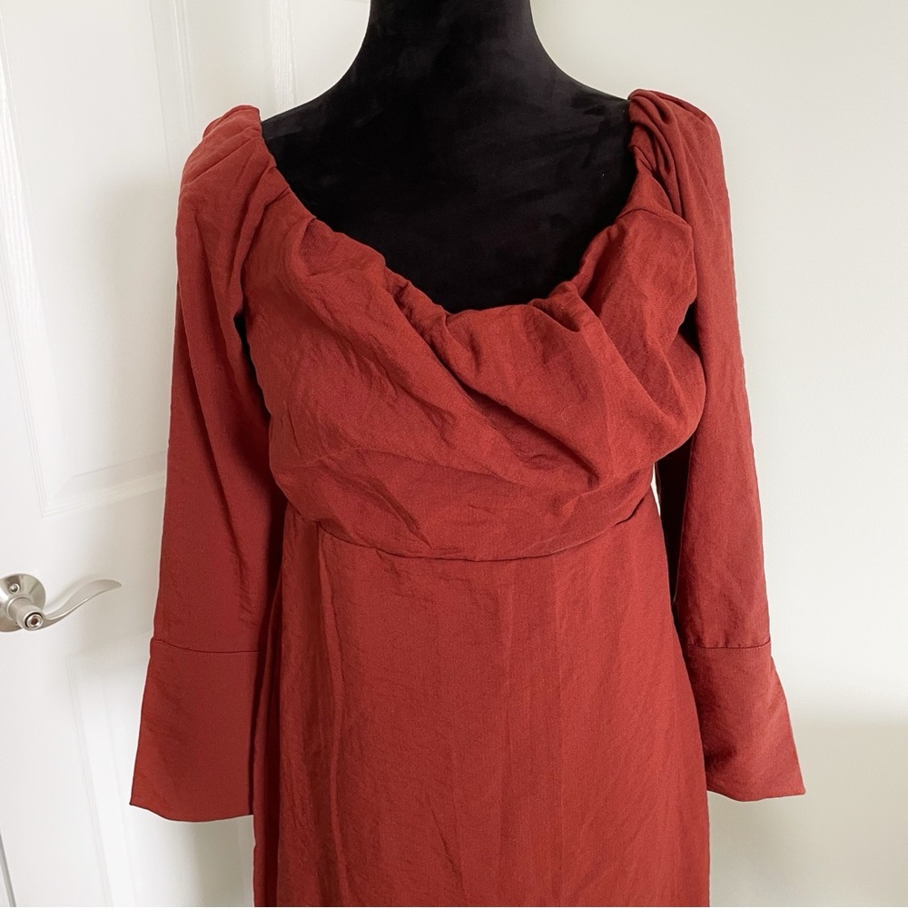 Future Collective Reese Blutstein Rust Red Off Shoulder Midi Dress 10 - Picture 4 of 9